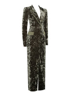 Willow Green Glossy Velvet High Slit Blazer Gown Archive Sale