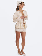 Wendy Beige Cotton Lace Low Rise Mini Skirt
