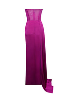 Holly Fuchsia Crystallized Corset High Slit Satin Gown Archive Sale