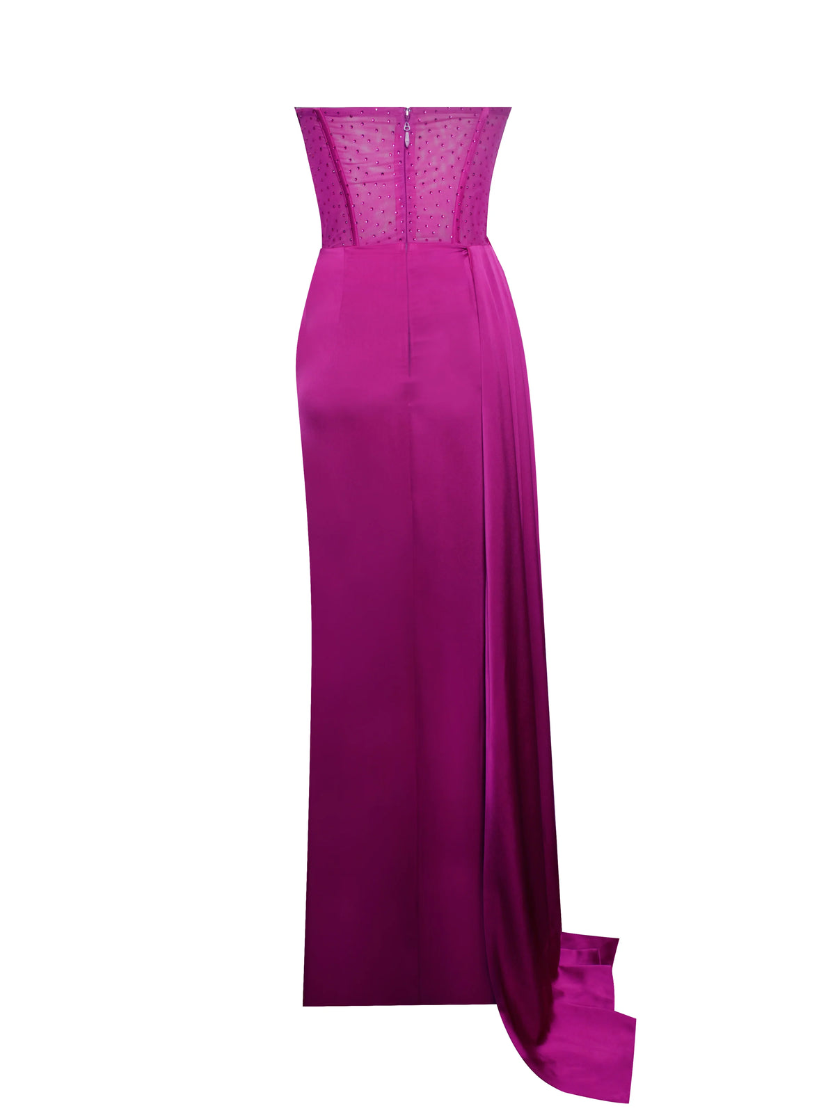Holly Fuchsia Crystallized Corset High Slit Satin Gown Archive Sale