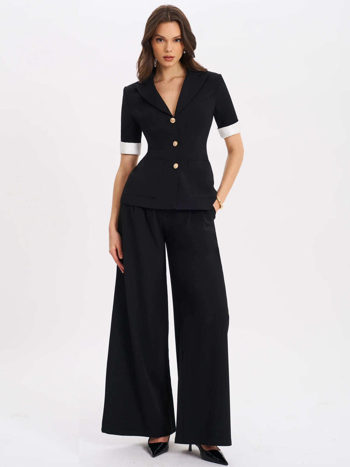 Aleeza Black Wide Leg Suit Pants
