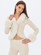 Adrian Cream Soft Leather Fur Trimmed Top