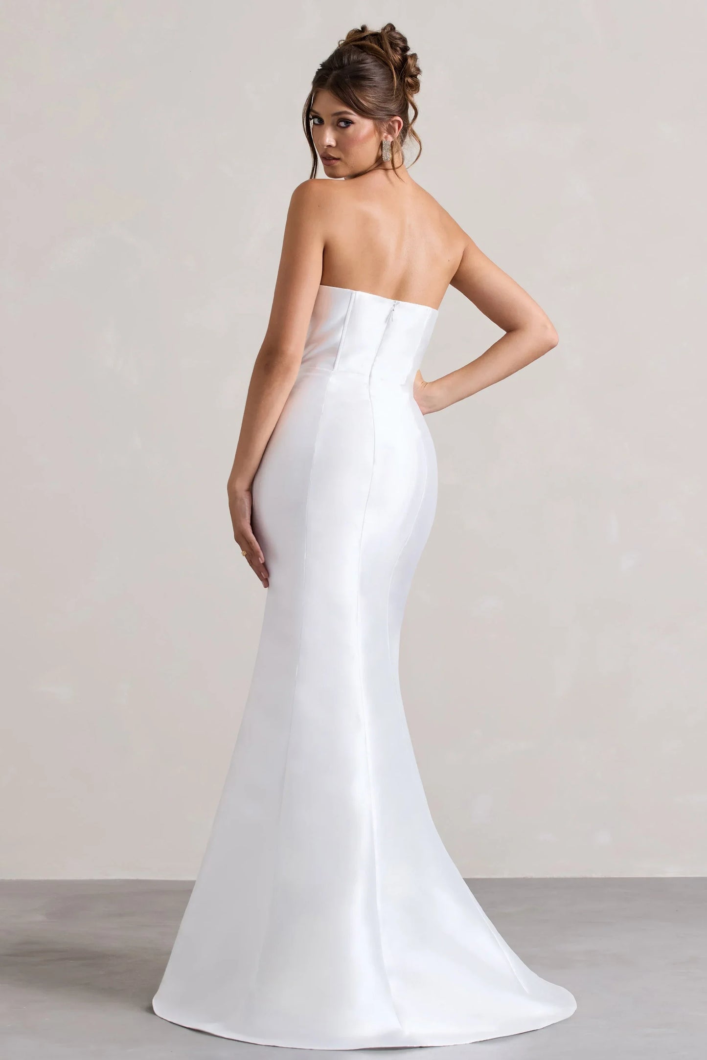 Define White Satin Asymmetric Fishtail Maxi Dress