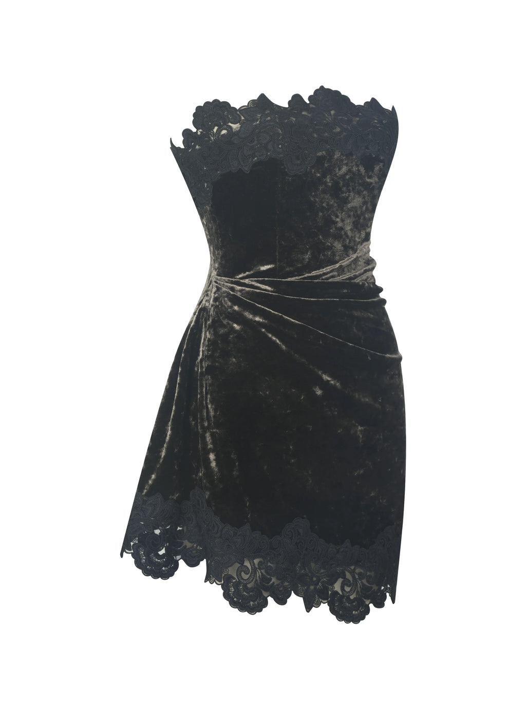 Vallory Deep Olive Crushed Velvet Asymmetrical Mini Dress