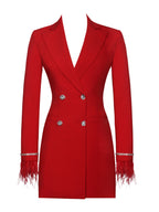Quilla Red Feather Crystal Sleeve Backless Blazer Dress