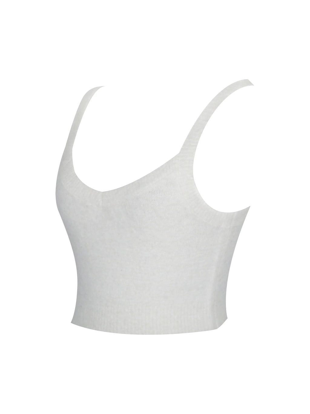 Selene White Wool Blend Ribbed Knit V Neck Top