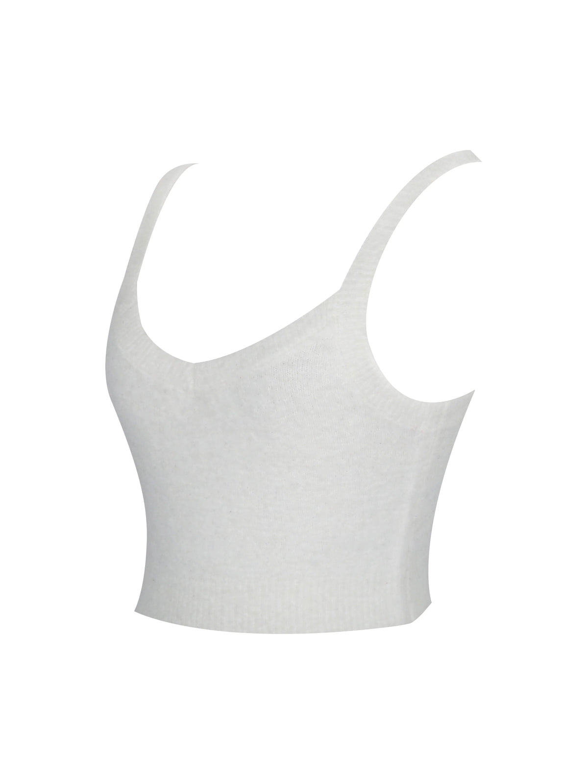 Selene White Wool Blend Ribbed Knit V Neck Top