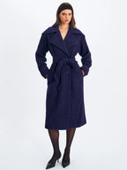 Jaelyn Midnight Blue Wool Blend Double Breasted Belted Coat
