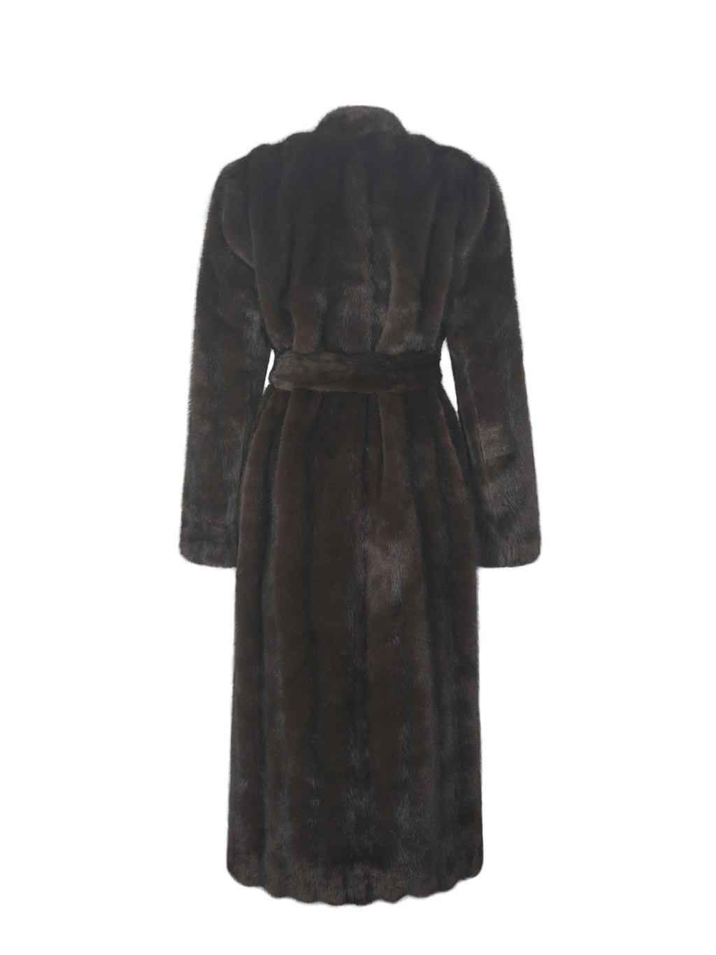 Celine Espresso Faux Mink Belted Longline Coat