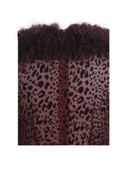 Luana Burgundy Plunging Fur Trimmed Burnout Mesh Maxi Dress