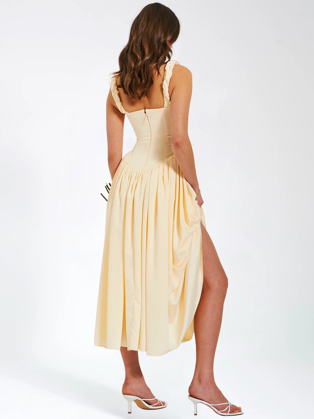 Noreen Egg White Satin Drop Waist Maxi Sundress Archive Sale