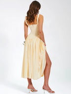 Noreen Egg White Satin Drop Waist Maxi Sundress Archive Sale