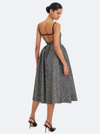 Katalina Black White Tweed Backless Midi Dress