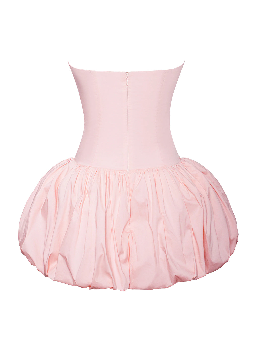 Oletta Pink Cotton Poplin Corset Strapless Bubble Hem Mini Dress