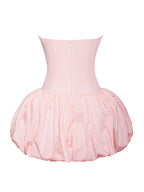 Oletta Pink Cotton Poplin Corset Strapless Bubble Hem Mini Dress