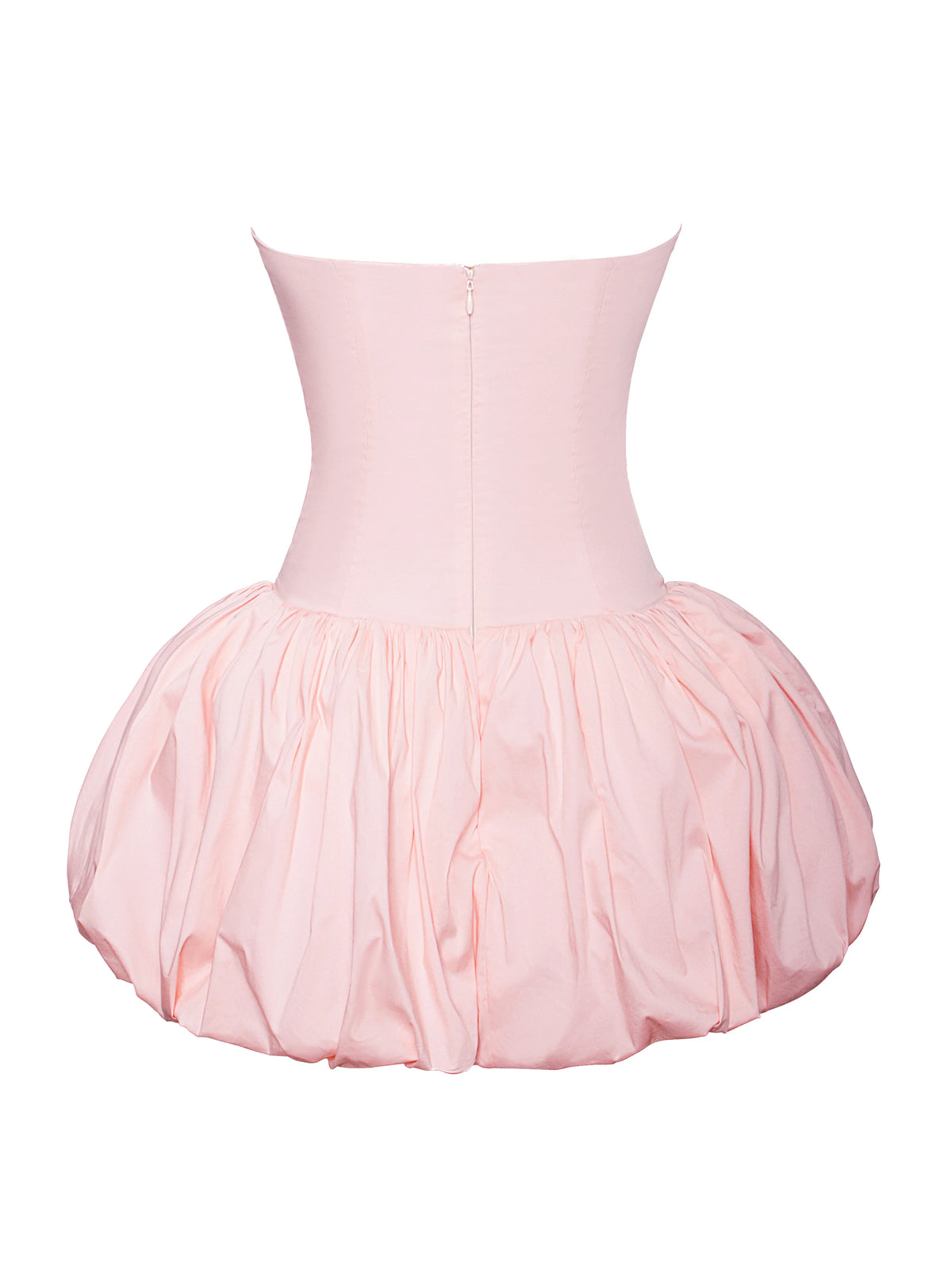 Oletta Pink Cotton Poplin Corset Strapless Bubble Hem Mini Dress