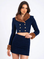 Wylda Navy Blue Boucle Wool Bodycon Mini Skirt Archive Sale