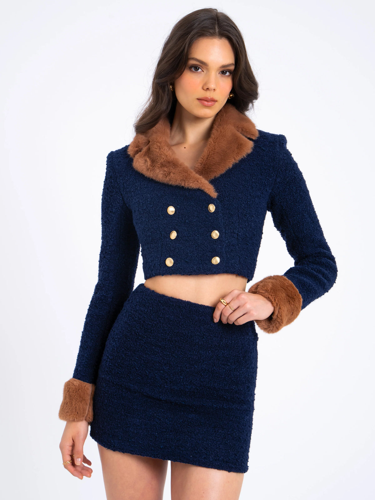 Wylda Navy Blue Boucle Wool Bodycon Mini Skirt Archive Sale