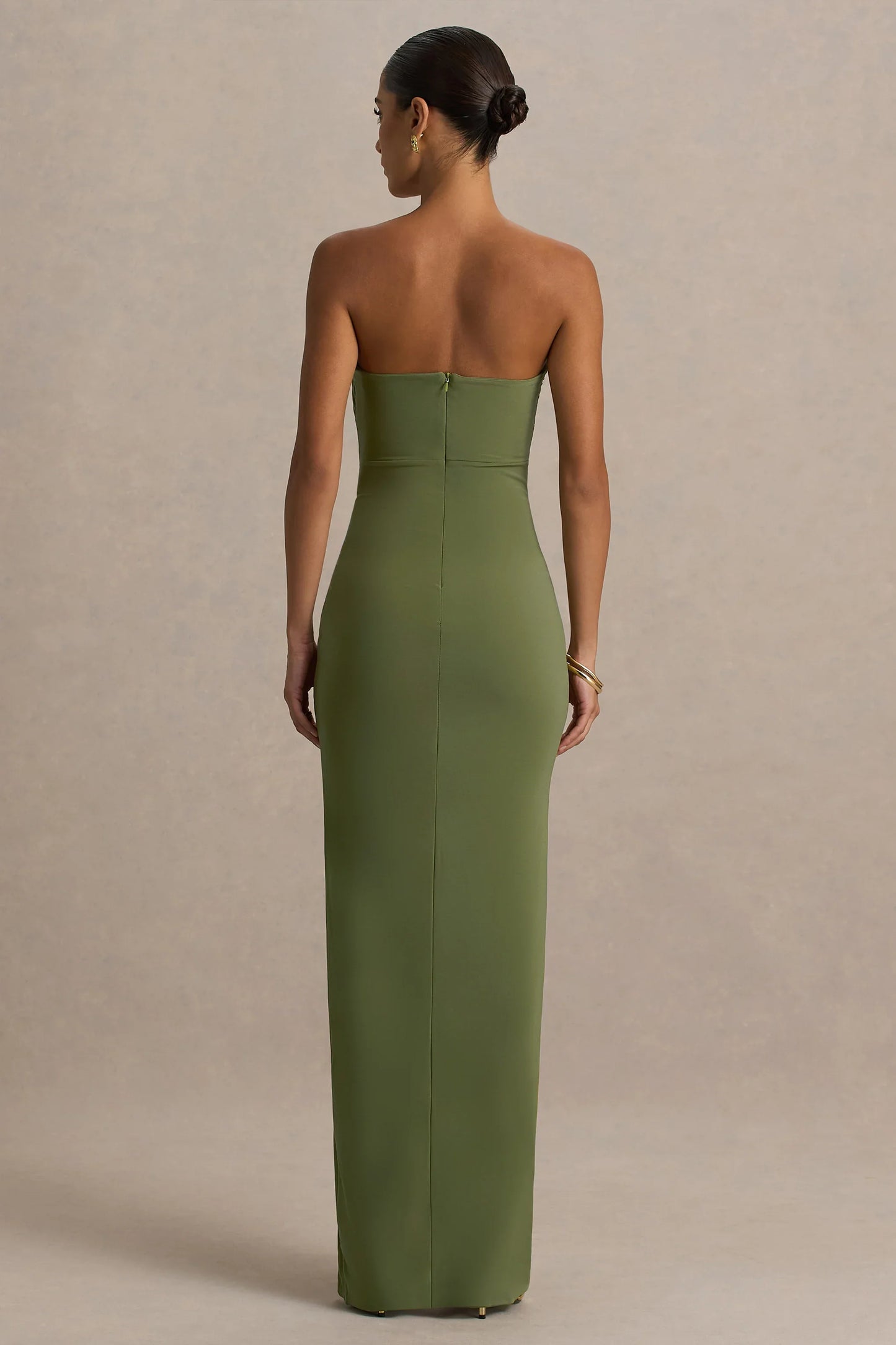 Laviza Olive Strapless Cut Out Wrap Maxi Dress