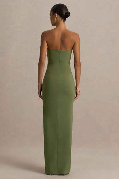 Laviza Olive Strapless Cut Out Wrap Maxi Dress