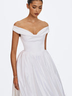 Unna White Satin Bardot Cowl Wedding Gown