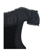 Daisha Black Lace Trimmed Off Shoulder Ruched Mini Dress