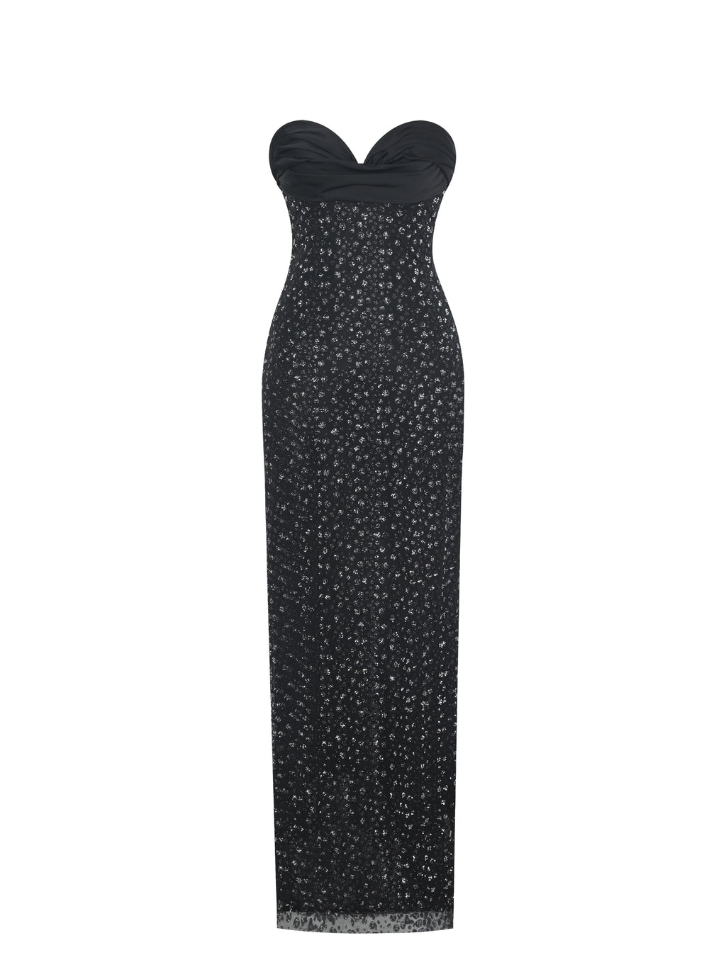 Preslie Black Satin Crystal Mesh Sheath Maxi Dress