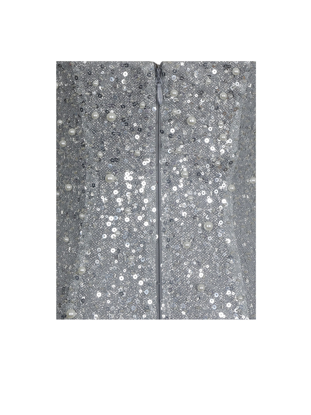 Noelle Silver Sequin Pearl Embellished Sweetheart Maxi Dress