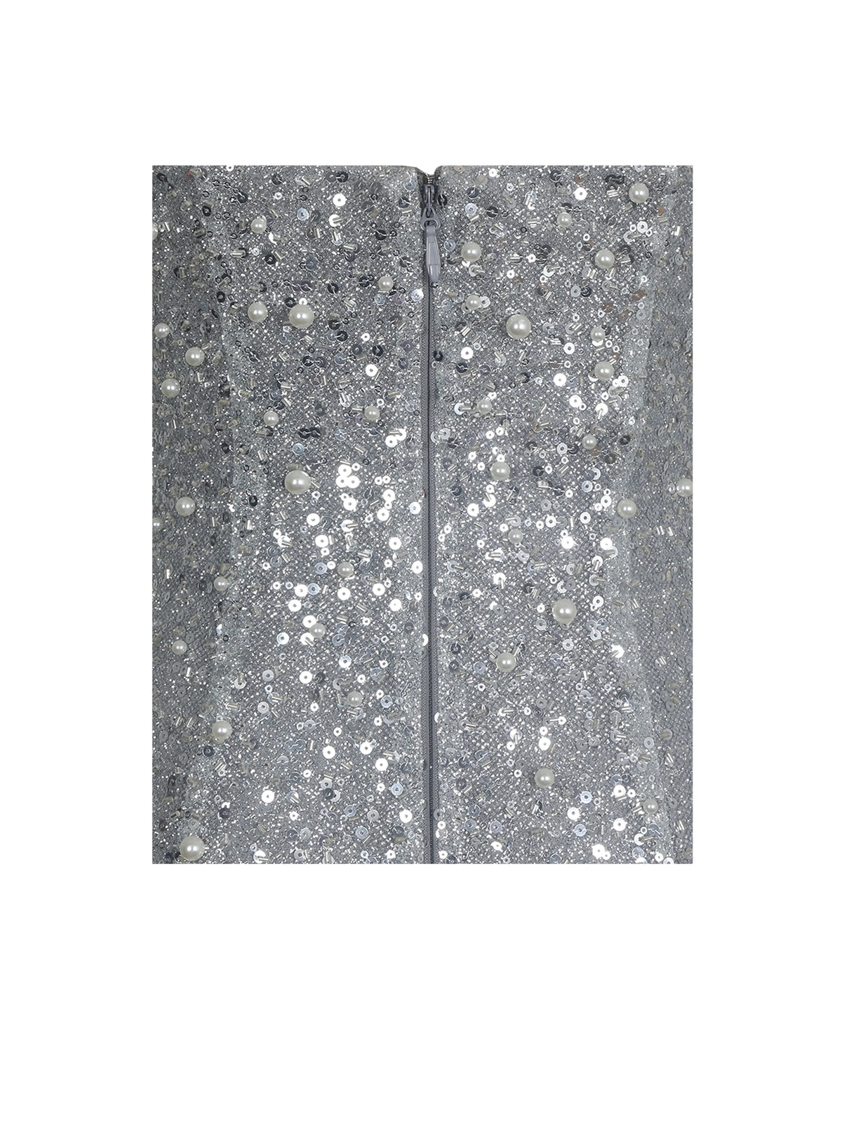 Noelle Silver Sequin Pearl Embellished Sweetheart Maxi Dress