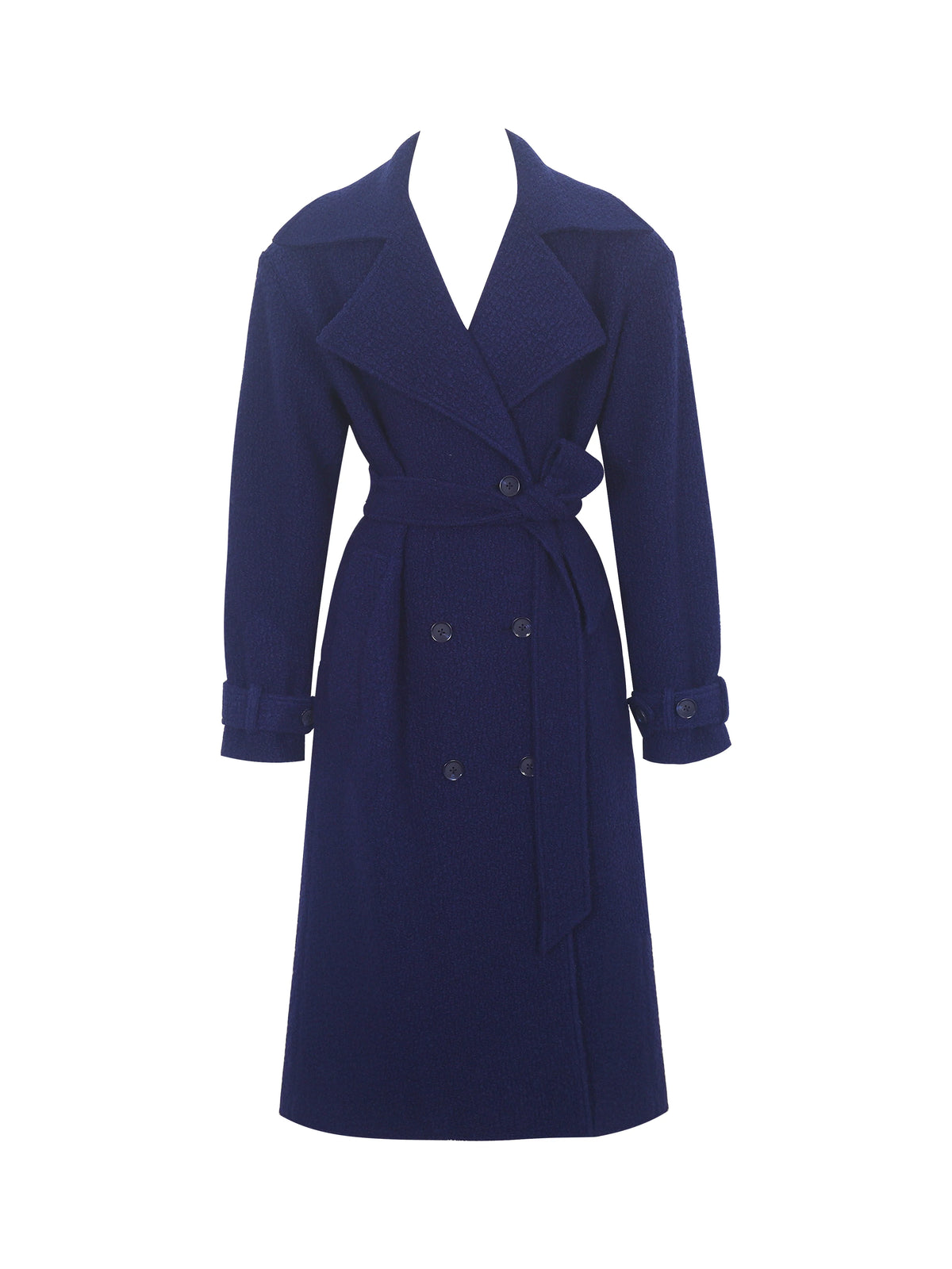 Jaelyn Midnight Blue Wool Blend Double Breasted Belted Coat