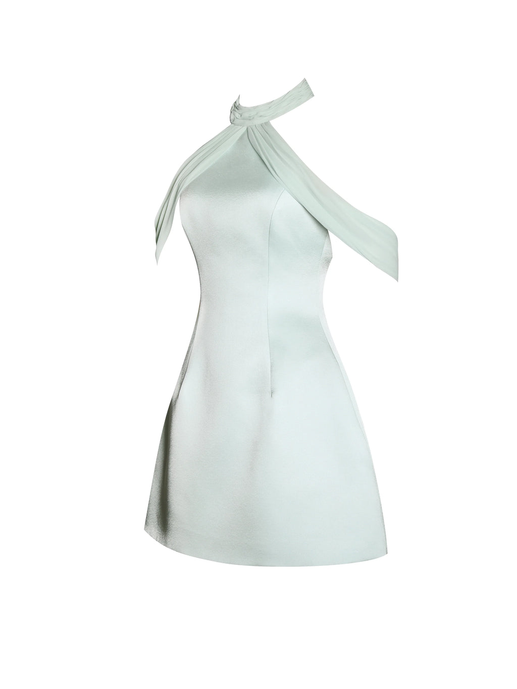 Zafrina Light Cyan Halter Off shoulder Backless Mini Dress