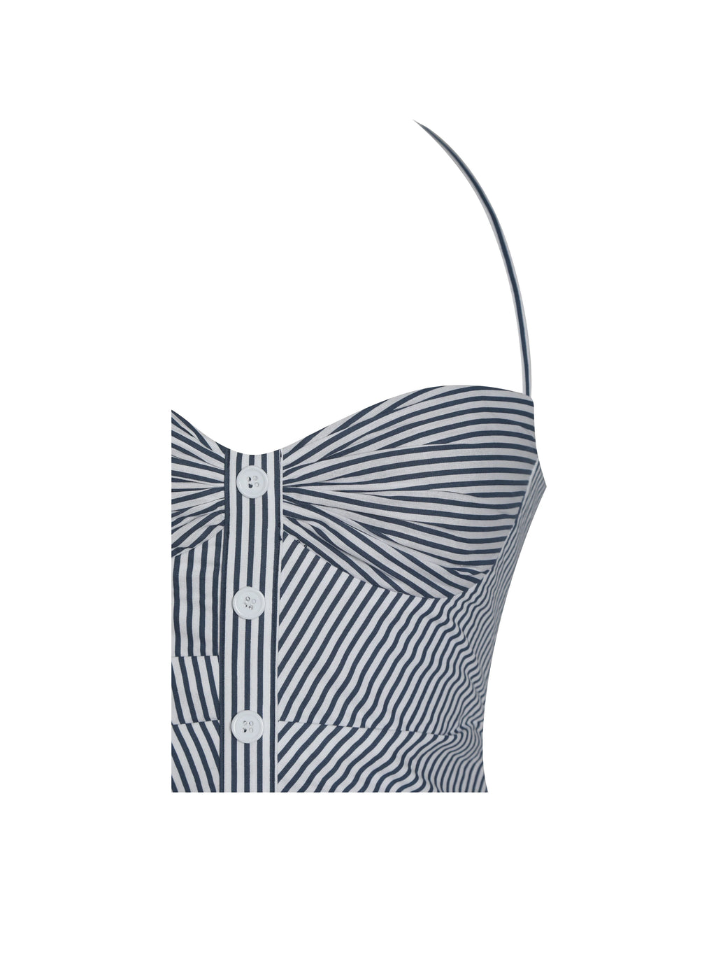 Melody Navy Blue Cotton Poplin Stripe Halter Drop Waist Mini Dress