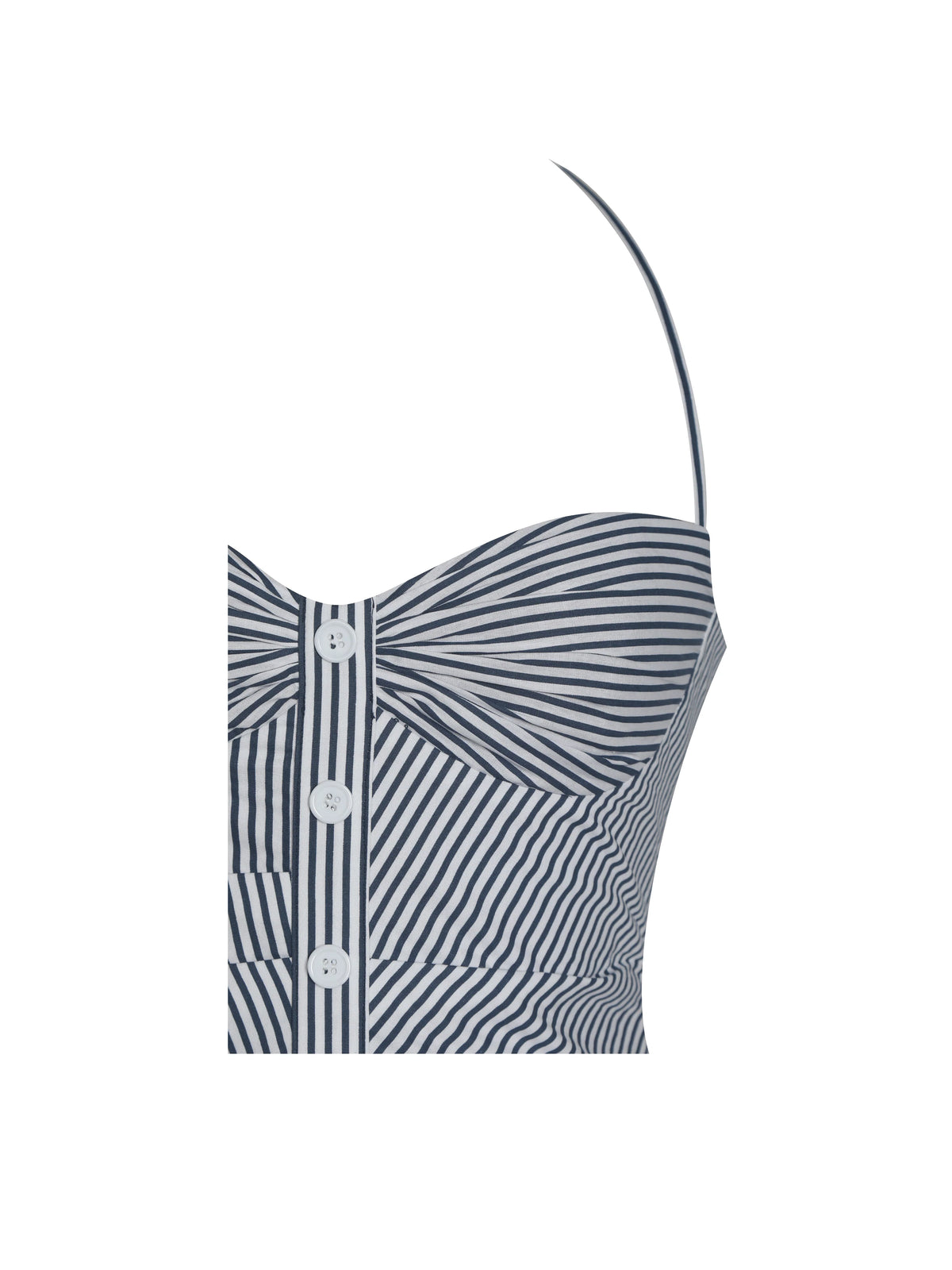 Melody Navy Blue Cotton Poplin Stripe Halter Drop Waist Mini Dress