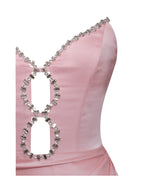 Marilyn Pink Satin Crystal Embellished High Slit Gown Archive Sale