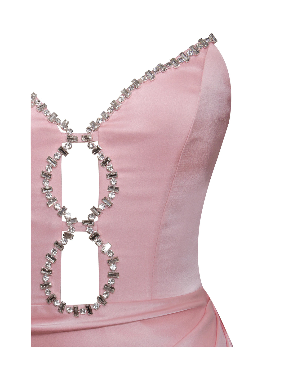 Marilyn Pink Satin Crystal Embellished High Slit Gown Archive Sale