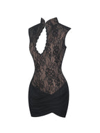 Valerie Black Lace Keyhole Ruched Mini Dress