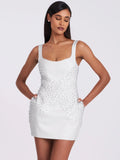 Tais Pearl Beaded Cocoon Shape Sleeveless Mini Dress