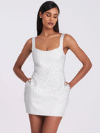 Tais Pearl Beaded Cocoon Shape Sleeveless Mini Dress