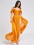 Jelani Layered Mesh High Slit Drape Maxi Dress
