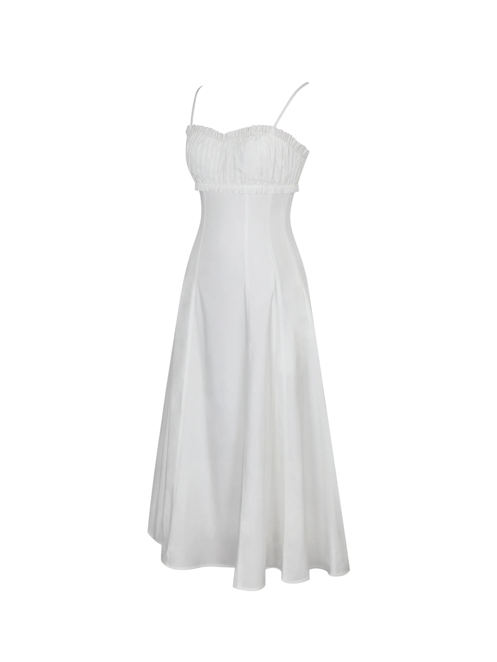 Vicenta White Cotton Poplin Ruched Midi Dress