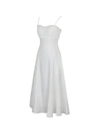 Vicenta White Cotton Poplin Ruched Midi Dress