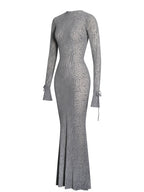 Waylynn Gray Animal Print Burnout Velvet Detail Mesh Backless Maxi Dress