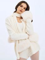 Selene White Wool Blend Ribbed Knit V Neck Top
