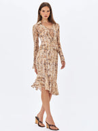 Umarah Tan Reptile Print Asymmetrical Ruffled Skirt