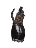 Faris Espresso Plunging Halter Belted Mini Dress