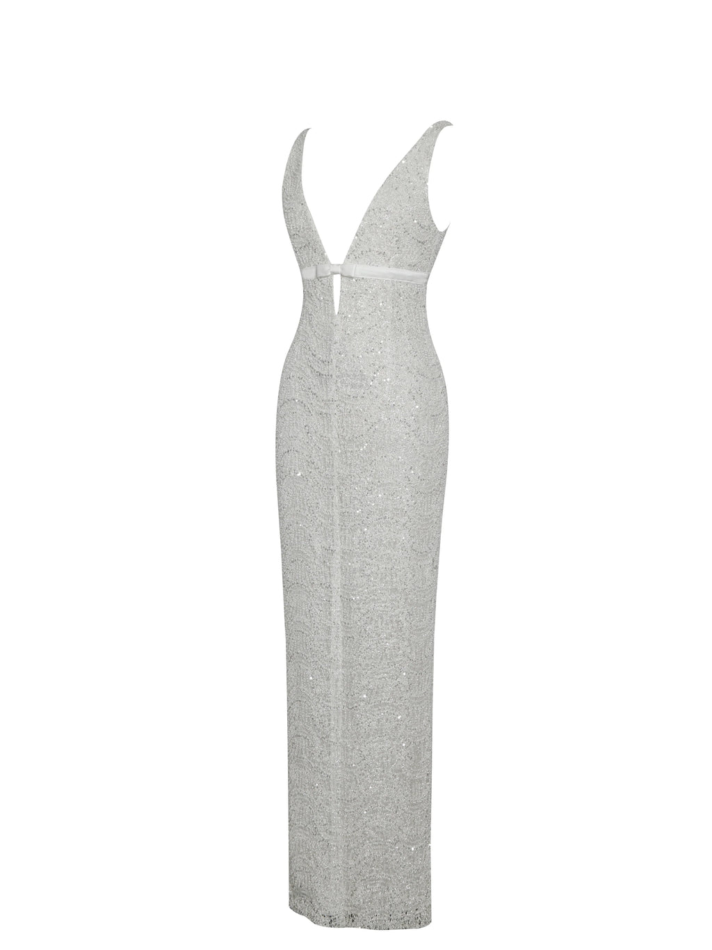 Adelaide White Beaded Sequin Net Bodycon Gown
