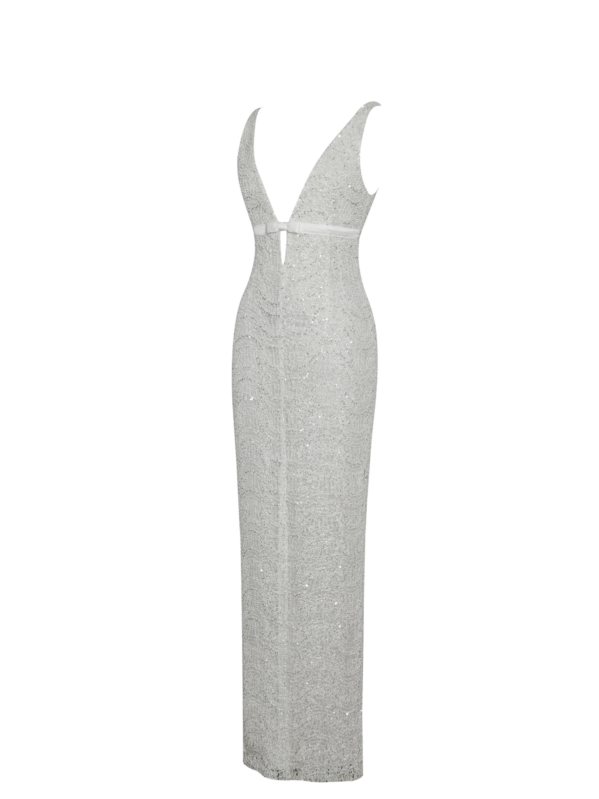 Adelaide White Beaded Sequin Net Bodycon Gown