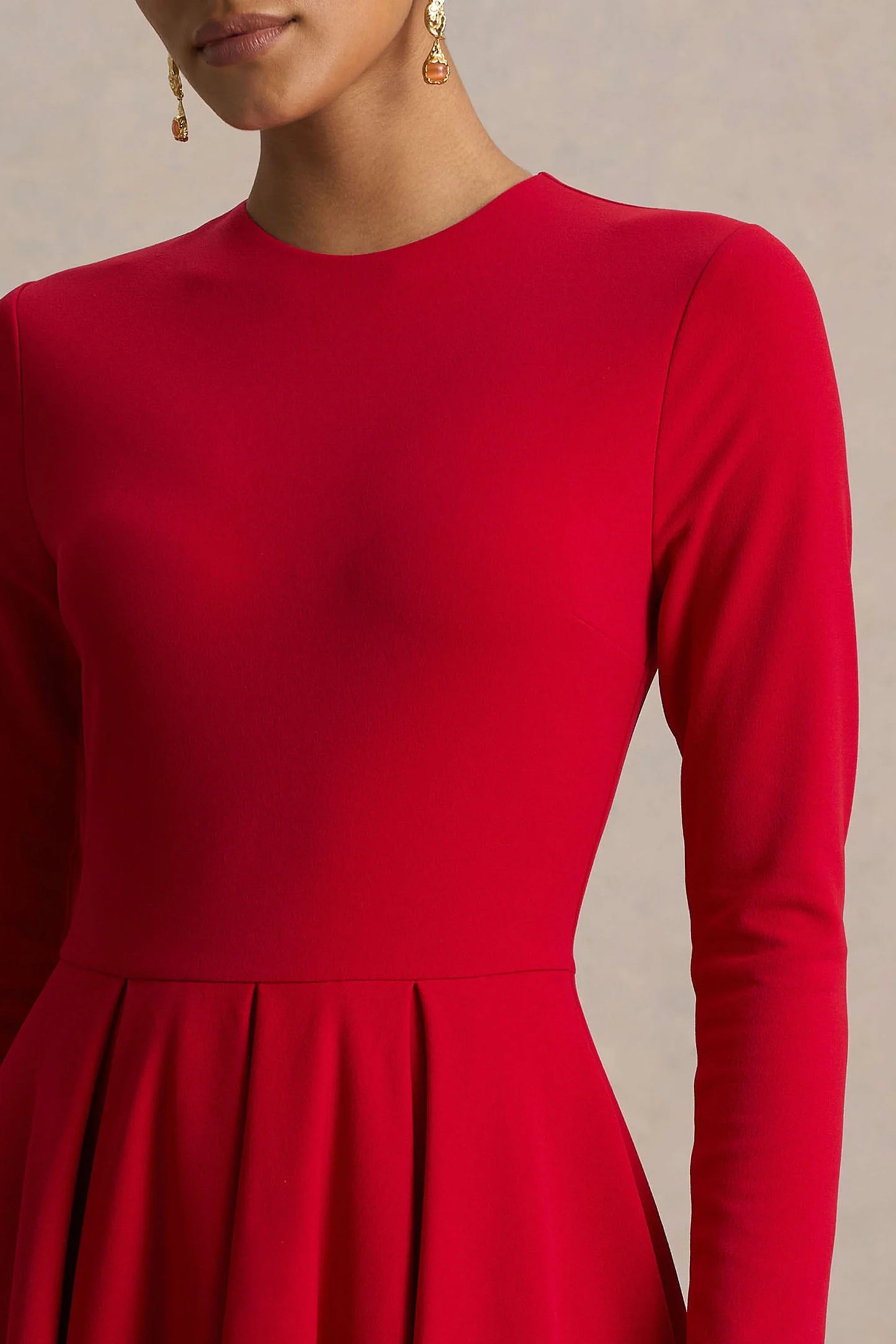 Bellamy Red Crew Neck Long Sleeve Midi Dress