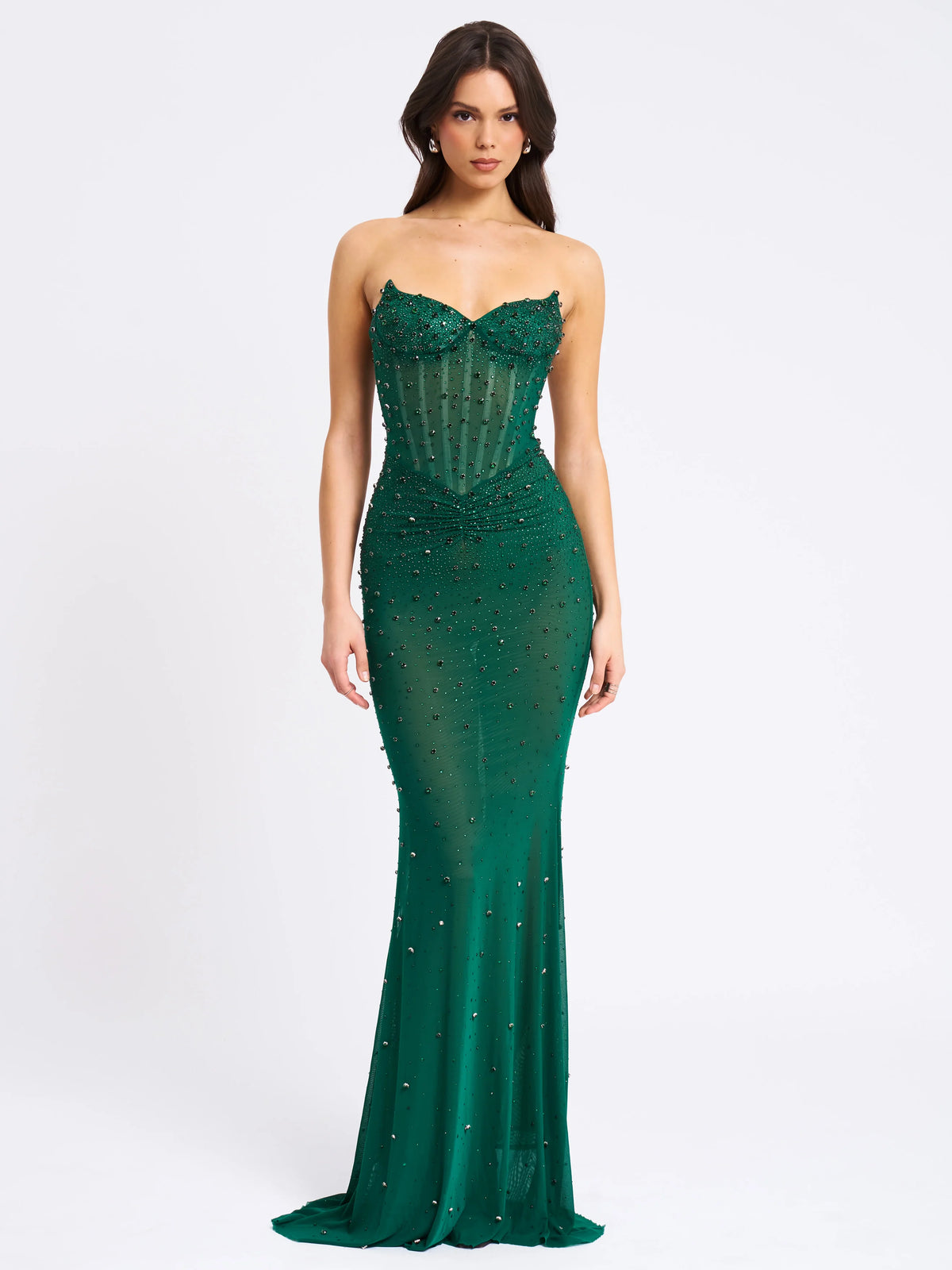 Fatima Green Crystal Sleeveless Corset Mermaid Maxi Dress