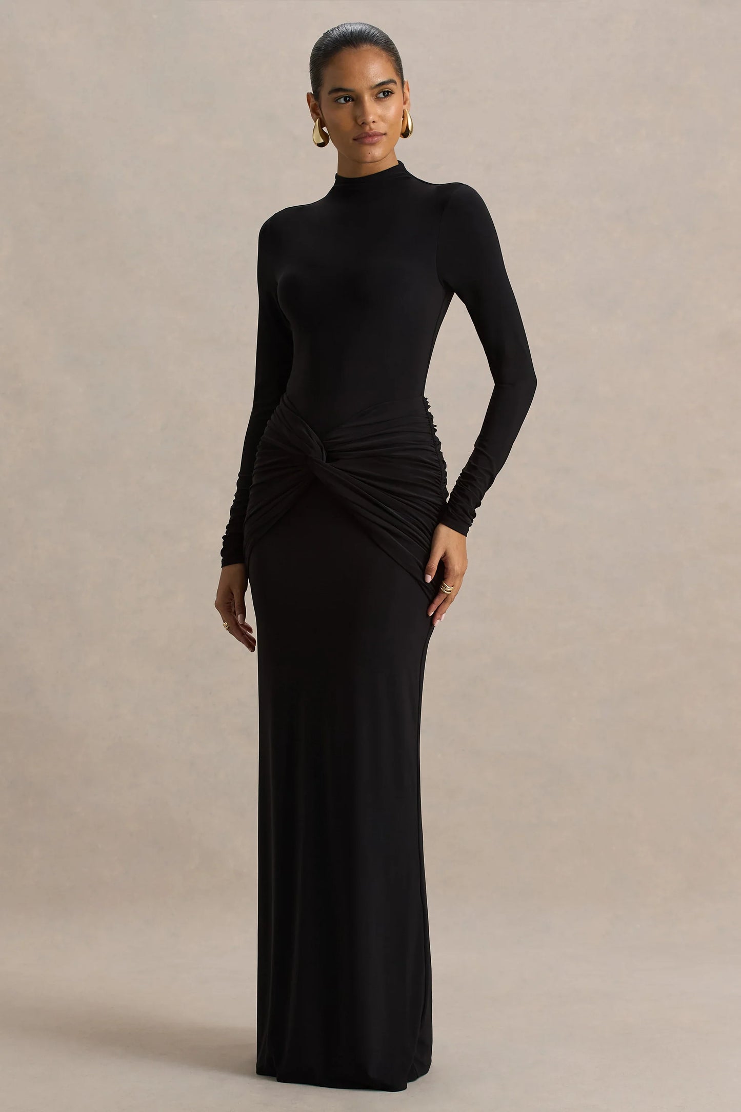 Alula Black High Neck Maxi Dress With Twist Detail